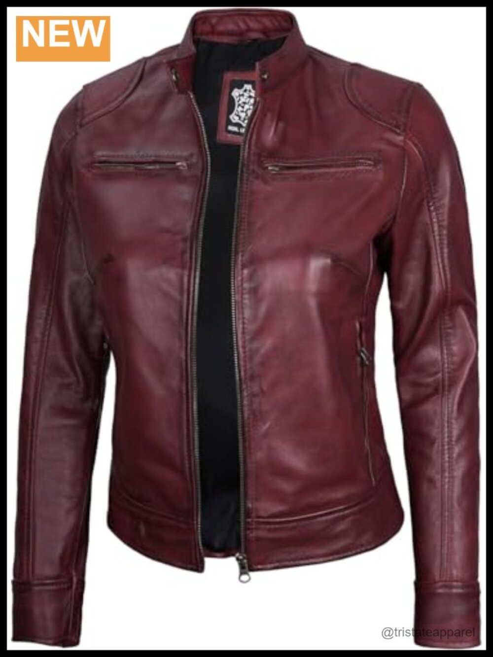 Women's Real Lambskin Leather Cafe Racer Jacket Moto Zipper